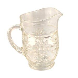 Anchor Hocking Clear Glass Star Of David Pattern Juice Pitcher 4" Tall Vintage C